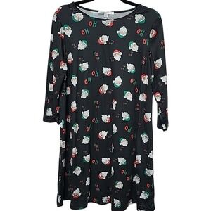 Christmas Holiday Santa Print Dress Size Small 3/4 Sleeve Festive‎ Party Outfit